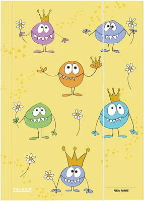 Produktbild von Original Falken Sammelmappe Kinder. Aus extra starkem Karton mit 3 Klappen und Gummiband für DIN A3 Motiv Monster Aufbewahrungs-Zeichen-Mappe für die Schule