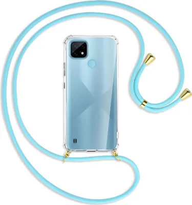 Produktbild von Handykette Backcover-Schutzhülle mit Band (Metall goldfarben) für Realme C21 (RMX3201) - himmelblau
