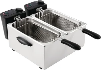 Immagine prodotto di Friggitrice elettrica doppia Caterlite – Capacità 7 litri, 2 vasche da 3,5 litri, acciaio inossidabile