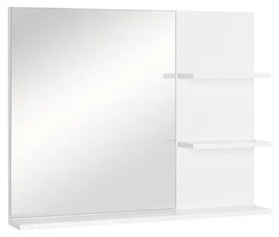 Produktbild von Badspiegel Wandspiegel Mit 3 Ablagen, Spiegelregal Für Badezimmer, Mdf, Weiß, 60X10X48Cm