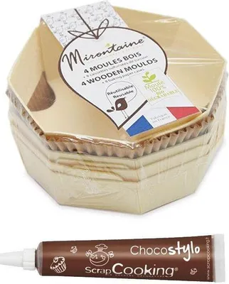 Produktbild von 4 Runde hölzerne Kuchenformen + Schokoladenstift