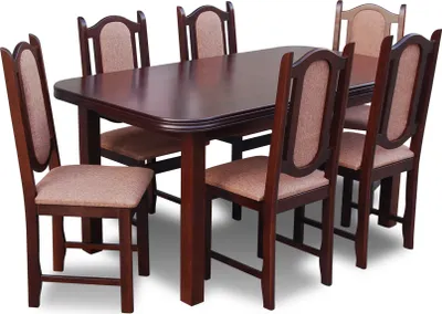 Produktbild von Esstisch Tisch + 6 Stühle Gruppe Esszimmer Wohnzimmer Garnitur Holz Design Set