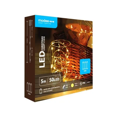 Produktbild von Modee Lighting LED Weihnachtskette 50 LED 5m 3xAA warm weiß