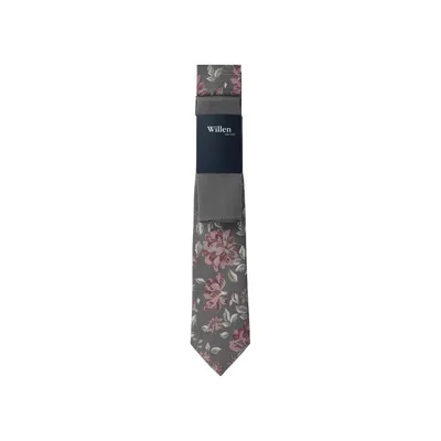 Produktbild von Krawatten-Set 100% Seide floral changierend 7cm Breite Einstecktuch 27,5x27,5cm