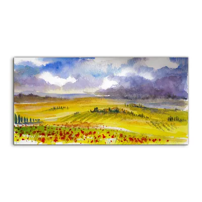 Produktbild von Coloray Glasbild 140x70  Wandbild Glasbilder Toskanische Landschaft Aquarellmalerei