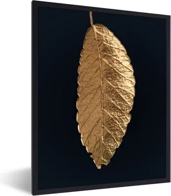 Produktbild von MuchoWow® Gerahmtes Poster Blätter - Schwarz - Gold - Luxus - Natur 60x80 cm - Poster mit Schwarzem Bilderrahmen Wandposter Rahmen Foto Bilder - Premium - Wanddeko Wohnzimmer