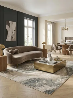 Produktbild von Velours Teppich Kurzflor Modern | Wohnzimmerteppich Strapazierfähig | Designerteppich Pflegeleicht | Marmor-Optik | Naturtöne 200x300 cm 1900 g/qm Flordichte | SIENA-Elsa von Kadima Design