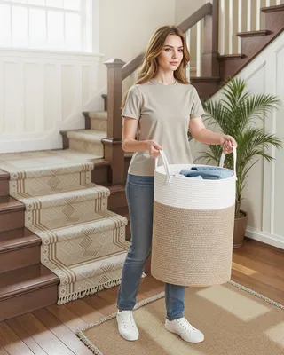Obrázek produktu pro SONGMICS Koš na prádlo, sběrač prádla pro děti, úložný koš, bavlněný provaz, s rukojetí, na deky, na plyšové hračky, do ložnice