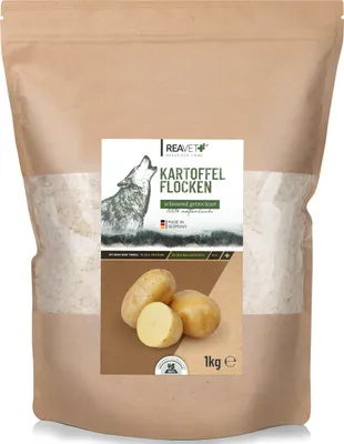 Produktbild von REAVET Kartoffelflocken 1kg I natürliche Flocken ohne Getreide, ideale Ergänzung zum Barf & Nassfutter – leicht verdauliche Energiequelle für Hunde