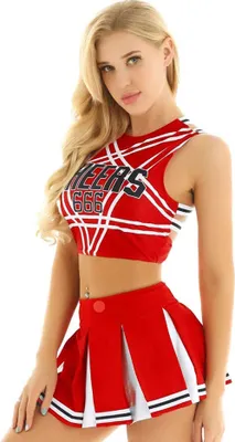 Immagine prodotto di Damen Cheerleading Kostüm Gr. M Uniforme Karneval Fasching Party Halloween Kostüm Kleid Minirock & Crop Top Bra
