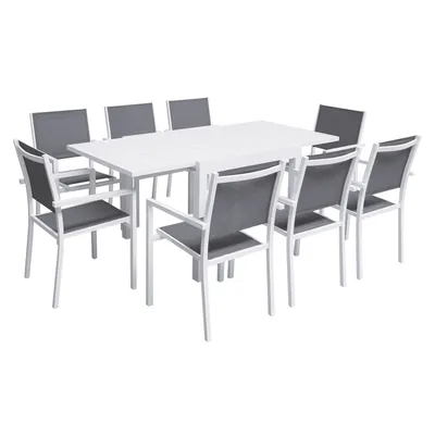 Image de Salon de jardin VENEZIA extensible 90/180 en textilène gris 8 places - aluminium blanc