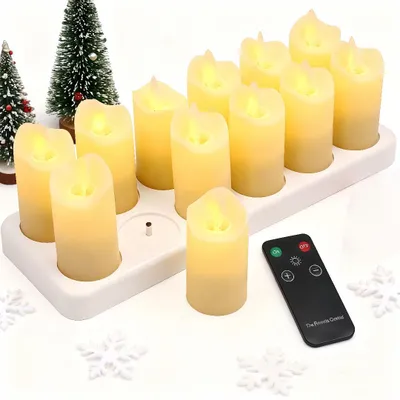 Produktbild von 12er Weinachten LED Kerzen mit Fernbedienung,Flackernd Flamme,Aufladbare LED Teelichter mit Ladestation für Party,Halloween,Weihnachten,Zimmer Deko