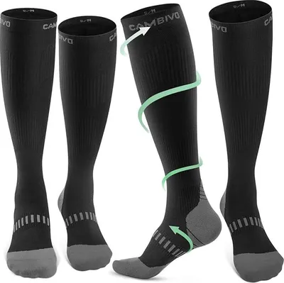 Produktbild von CAMBIVO Kompressionsstrümpfe Herren Damen 2 Paar, Stützstrümpfe Klasse 2 20-30 mmHg, Gepolsterte Kompressionssocken, Thrombosestrümpfe, Compression Socks für Flug, Schwellung, Sport, Reise, Alltag