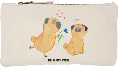 Produktbild von Mr. & Mrs. Panda Kulturbeutel Mops Verliebt Größe S Klein - Weiß - Geschenk, Mäppchen, Etui, Federtasche, Möpse, Baumwolltasche, Knuffig, Liebe, Kosmetiktasche, Hund