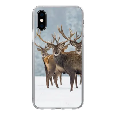 Produktbild von MuchoWow® Handyhülle Schutzhülle Hülle für iPhone X Hirsche - Tiere - Schnee - Winter - Landschaft - Natur Silikon Softcase Handy Hülle - Handyhülle