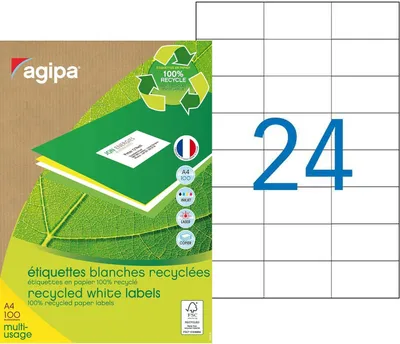 Produktbild von Etikety univerzálne recyklované 70x37mm Agipa A4 100 hárkov
