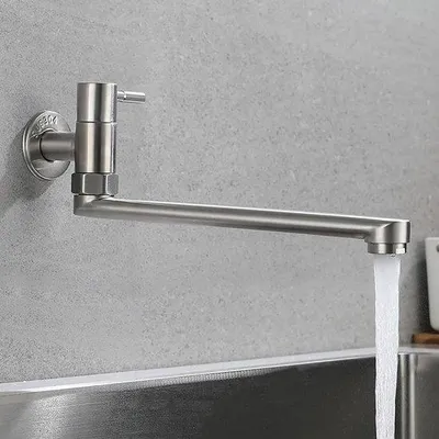 Productafbeelding van Koudwaterkraan, draaibaar, wandmontage, modern, roestvrij staal, voor keuken, bar, gootsteen