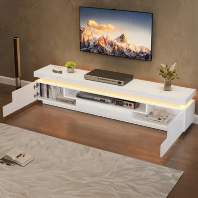 Obrázek produktu pro Televizní stolek, lesklá skříňka do obývacího pokoje s LED diodami, nízká skříňka s úložným prostorem, podlahová TV skříňka pro televizory do 75 palců 175*38*45 cm