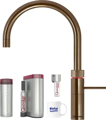Produktbild von Quooker Wasserhahn Fusion Round Messing Patina PRO3 CUBE mit Quooker CUBE Filter