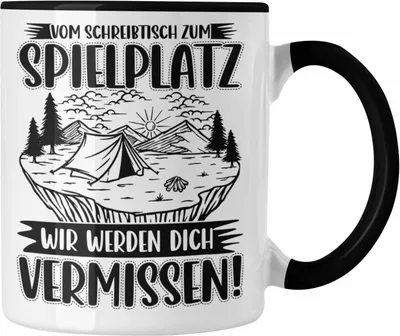 Produktbild von Trendation - Mutterschutz Tasse Geschenk Abschied Mutterschutz Kaffeetasse Kollegin Wird Mama Vom Schreibtisch zum Spielplatz (Schwarz)