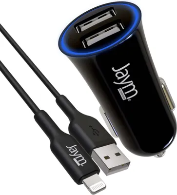 Immagine prodotto di Jaym, caricatore da auto 2x USB-A 12W incl. cavo Lightning MFi da 1 m, nero