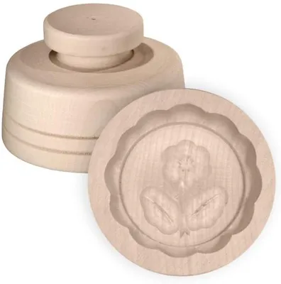 Produktbild von Butterform, rund, 30 Gramm, Blume B aus Holz 7 cm