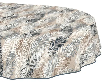 Produktbild von Tischdecke 140x180cm Oval Grau abwaschbar Baumwolloptik Palmenblätter Grau wetterfest mit Saumkante