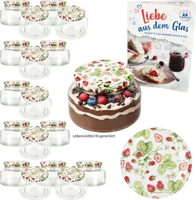 Produktbild von 18er Set Joghurtglas 435ml Einmachglas Wald-Erdbeere Deckel Marmelade