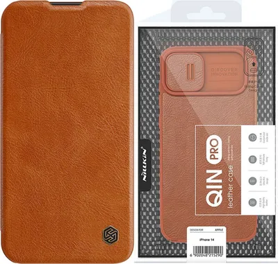 Produktbild von Nillkin Qin Leather Pro Case iPhone 14 Plus Kamera Cover Holster Flip Cover Braun