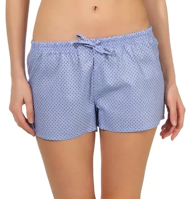 Produktbild von Damen Shorty Schlafanzughose mit eleganten Minimalprint, kurze Pyjamahose Shorts ; blau , 44