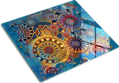 Imagen del producto de Placa de protección de vidrio – Cubierta para placa de cocina – Cubierta para placa de inducción – 60x52 cm – Limpieza fácil – Vidrio templado – Diseños geométricos
