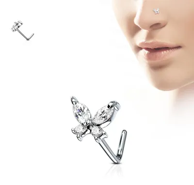 Produktbild von Nasenpiercing Stecker Schmetterling mit Zirkonia Klar
