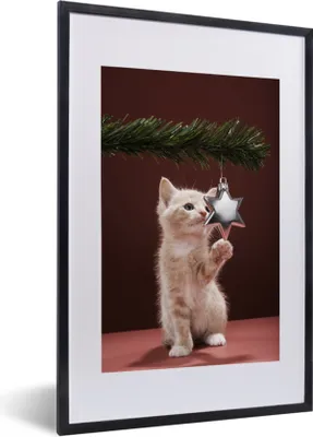 Produktbild von MuchoWow® MuchoWow® Gerahmtes Poster Weihnachten - Weihnachtsdekoration - Katze 40x60 cm - Poster mit zchwarzem Bilderrahmen - Poster in Rahmen