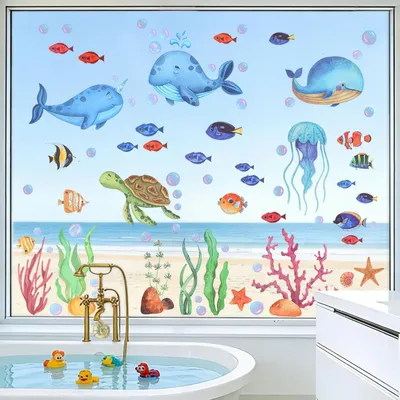 Image de Décorations murales pour fenêtres, thème océan, 9 feuilles, pour enfants, autocollantes, monde sous-marin, décoratives des deux côtés