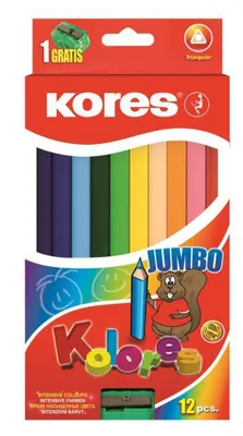 Immagine prodotto di Pastelli triangolari Jumbo 5 mm con temperino 12 colori
