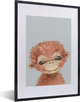 Produktbild von MuchoWow® Gerahmtes Poster Affe - Kinder - Tier 30x40 cm - Poster mit Schwarzem Bilderrahmen Wandposter Rahmen Foto Bilder - Wandposter Schlafzimmer