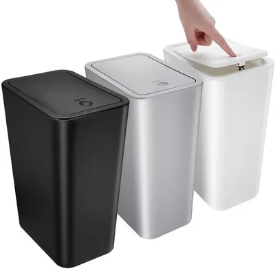 Produktbild von Kleine Mülleimer 10L mit Druckdeckel schwarz weiß grau