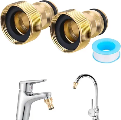 Produktbild von Set mit 2 universellen Wasserhahnanschlüssen für Mischbatterien - Schlauchadapter - Schnellkupplung - Gartenschlauchanschluss (Außengewinde, goldfarben)