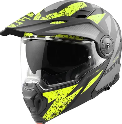 Produktbild von Bogotto FG-102 Safari Fiberglas Enduro Klapphelm Helm, schwarz matt/grau/gelb, 2XL