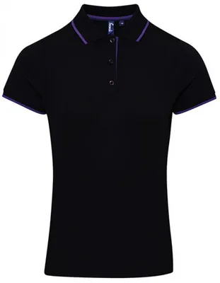 Image de Premier Workwear PR619 | Polo Contrast Coolchecker pour femme - Couleur : Noir/Pourpre - Taille : M