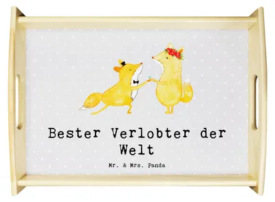 Produktbild von Mr. & Mrs. Panda betttablett Fuchs Bester Verlobter der Welt - Grau Pastell - Geschenk, Hochzeit, Mann, Geschenkidee, Ehemann, Tablett, Frühstückstablett, Verloben, Ehe