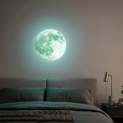 Image de Autocollant mural, autocollant décoratif, lune rose phosphorescente, 30 cm