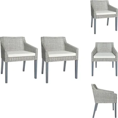 Image de vidaXL Chaise de salle à manger avec coussin 2 pcs. Gris Naturel Rotin - Chaise de salle à manger