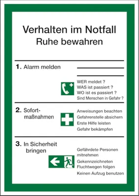 Produktbild von Dreifke® Aushang, Verhalten im Notfall - ISO 7010 | PVC | 210x297 mm, 1 Stk