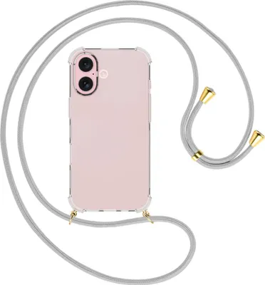 Produktbild von Handykette Backcover-Schutzhülle mit Band (Metall goldfarben) für iPhone 16 - silbergrau