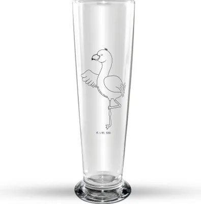 Produktbild von Mr. & Mrs. Panda Bierglas Flamingo Yoga - Transparent - Geschenk, Weißbierglas, Bier Glas, Weizen, Achtsamkeit, Namaste, Weizenbier, Rosa, Mr Mrs Weizenglas, Yogi, Urlaub