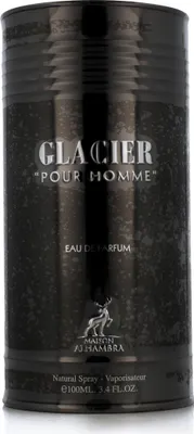 A black cylindrical bottle of perfume against a white background.