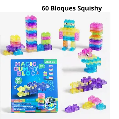 Imagen del producto de Gummy Blox 60 Piezas – Bloques de Construcción Squishy Jelly Blandos y Elásticos para Niños a partir de 3 Años, Juguete Sensorial