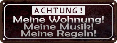 Produktbild von vianmo Blechschild 10x27 cm Meine Wohnung Musik Regeln Spruch Zitat