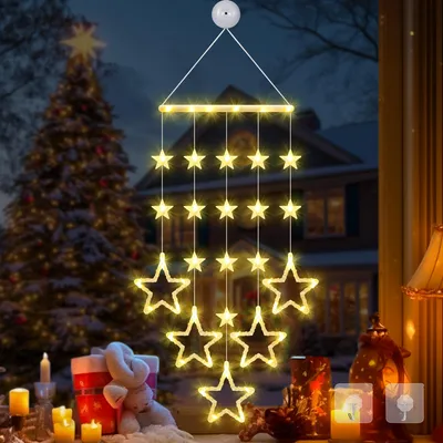 Fensterbeleuchtung mit Sternen, 87x26 cm, warmweiße LED-Lichterkette